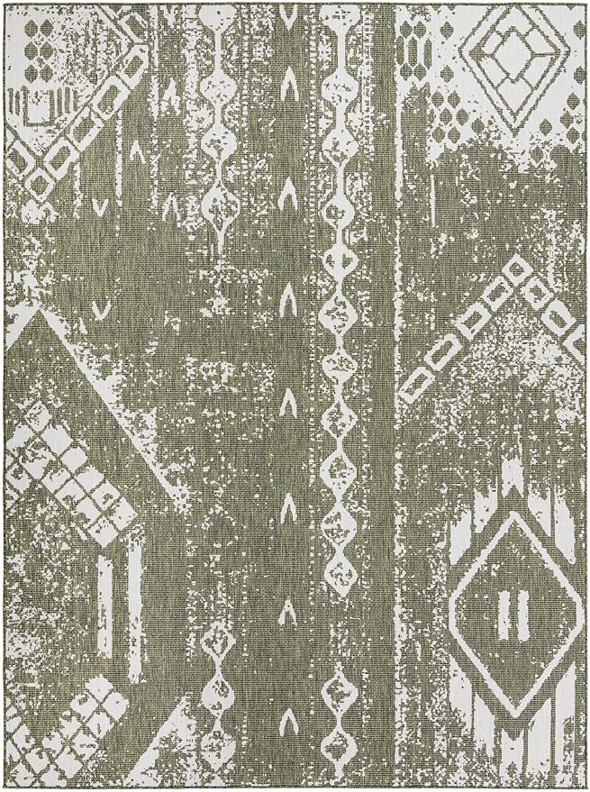 Unique Loom Outdoor Bohemian Collection Area Rug - Anthro (9' 10" x 13' 1" Rectangle, Green/ Ivory)