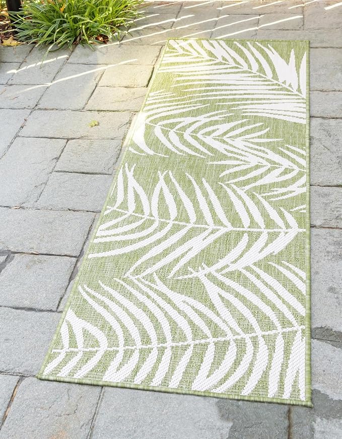 Unique Loom Outdoor Botanical Collection Area Rug - Palm (2' x 6' 1" Runner, Green/ Ivory)