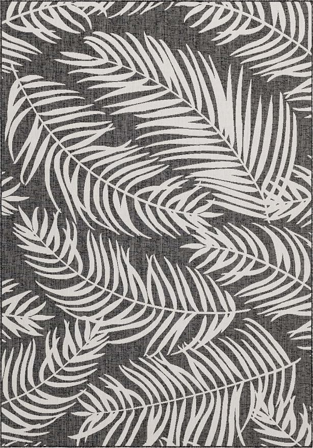 Unique Loom Outdoor Botanical Collection Area Rug - Palm (8' x 11' 4" Rectangle, Charcoal/ Ivory)