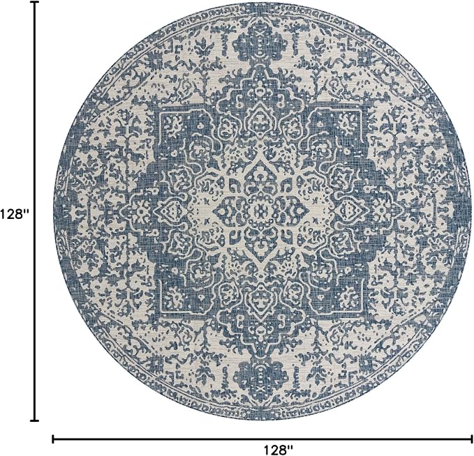 Unique Loom Jill Zarin Outdoor Collection Area Rug - Dubai (10' 8'' Round, Blue/ Ivory)