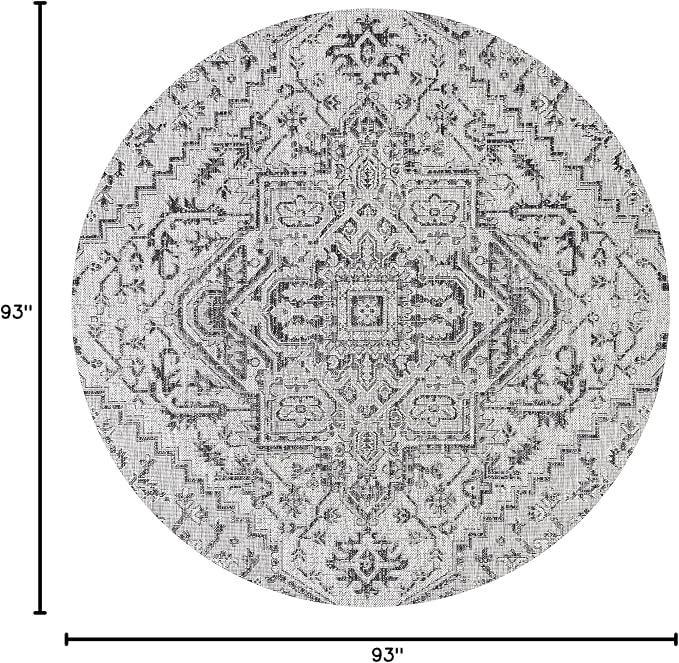 JONATHAN Y Boho Medallion Indoor Outdoor Round Area Rug 8 Ft Black/Gray, Estrella Textured Weave for Backyard, Patio, Porch, Easy-Cleaning, High Traffic, Pet-Friendly, Non-Shedding (SMB105D-8R)