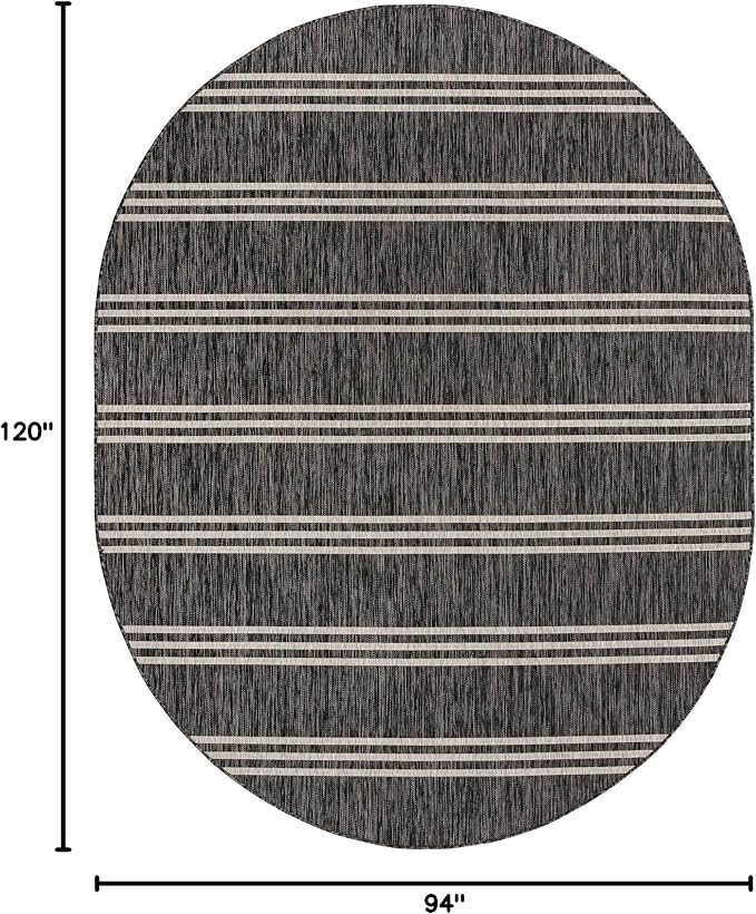 Unique Loom Outdoor Collection Area Rug - Anguilla (7' 10" x 10' Oval, Charcoal/ Ivory)