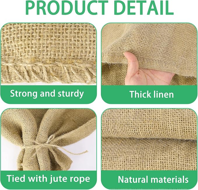 70" x 45" Large Burlap Winter Plant Cover Bags- Reusable Burlap Frost Cloth Plant Freeze Protection- Warm Burlap Sacks Plant Frost Blankets with Twine for Outdoor Garden Trees Potted Plants