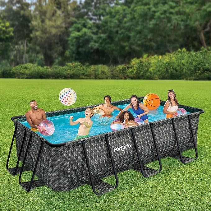 Funsicle Oasis Designer Lap 13' x 7' x 39.5” Rectangular Above Ground Swimming Pool, with FiltraBoost 800 GPH Filter Pump, Ladder & Repair Patch, Dark Herringbone | Rectangular Pool with FiltraBoost 800 GPH Filter Pump, Ladder & Repair Patch, Dark Herr...