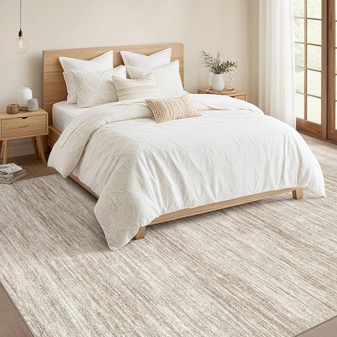 Nakagishi 5x8 Area Rugs Living Room: Washable Large Vintage Rug Neutral Non-Slip Soft Stain Resistant Indoor Carpet for Bedroom Nursery Dining Room Office Playroom - Brown-01