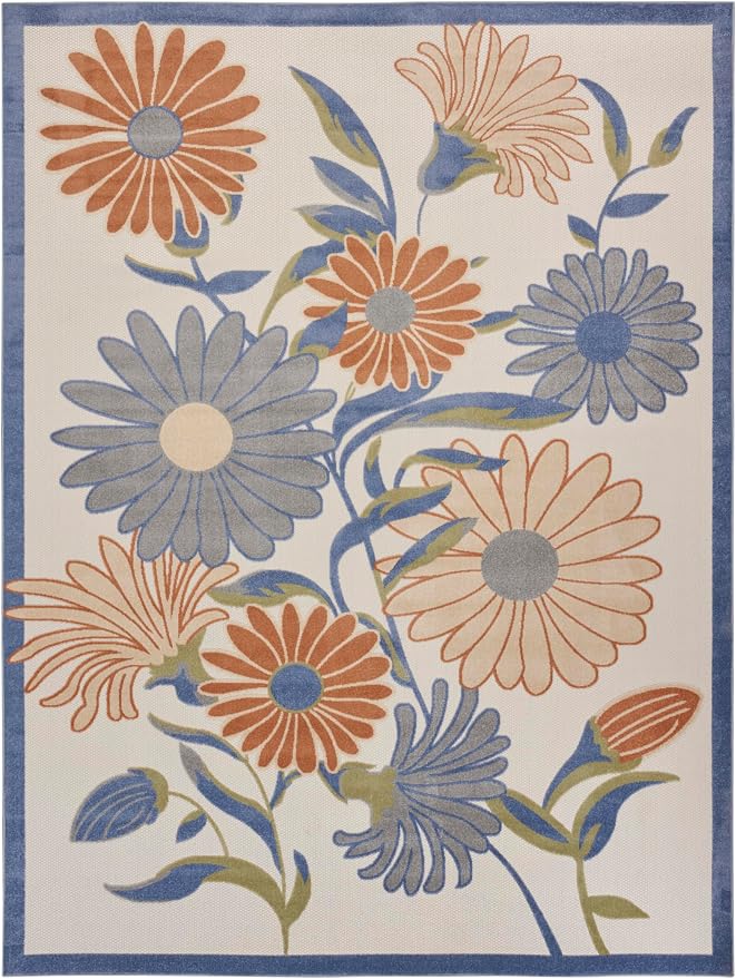 Nourison Home Aloha Beige Multicolor 7'10" x 10'6" Area Rug - Easy Clean, Non Shedding, Bed Room, Living Room, Dining Room, Kitchen (8' x 11')