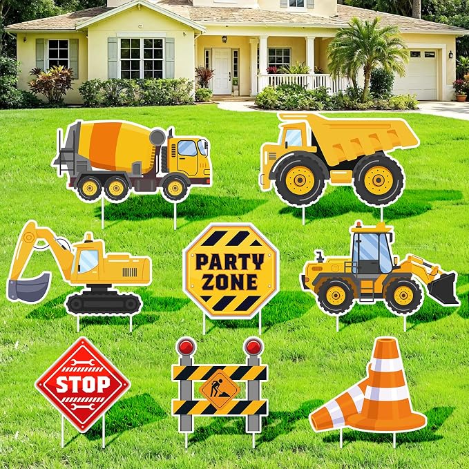 Construction Birthday Party Supplies Construction Birthday Yard Signs With Stakes Trucks Excavator Photo Booth Props for Home Outside Garden Lawn Birthday Decorations