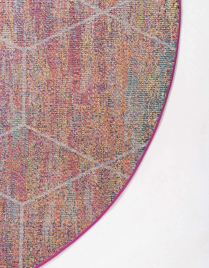 Unique Loom Trellis Frieze Collection Area Rug - Geometric (3' Round, Multi/ Black)