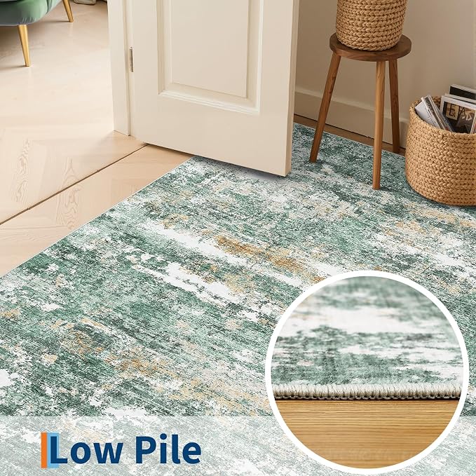 ROYHOME Abstract Rugs 6x9 for Bedroom Living Room Green | Low Pile Ultra Soft Stain Resistant Non Slip Non Shedding Throw Rug for Bedroom Home Decor