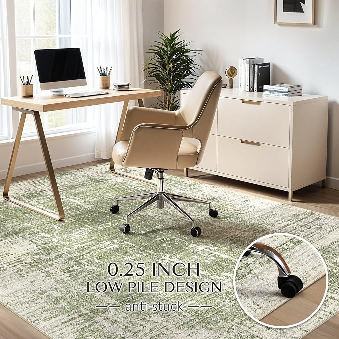 kakania Abstract 10x14 Area Rugs for Living Room: Washable Rugs Green | Soft, Non-Slip, Low-Pile, Pet & Kid Friendly - Large Modern Home Decor Carpet for Bedroom/Dining Room/Office/Nursery
