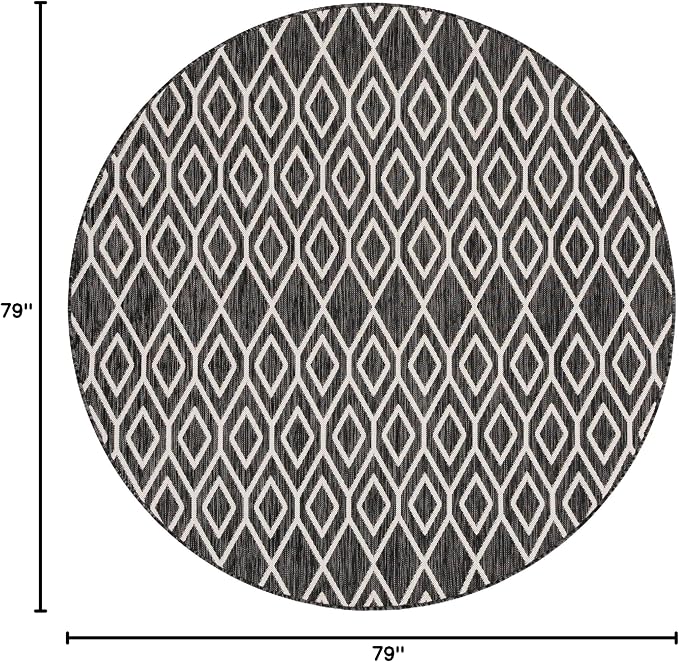 Jill Zarin Outdoor Collection Area Rug - Turks and Caicos (6' 7" Round Charcoal Gray/Ivory)