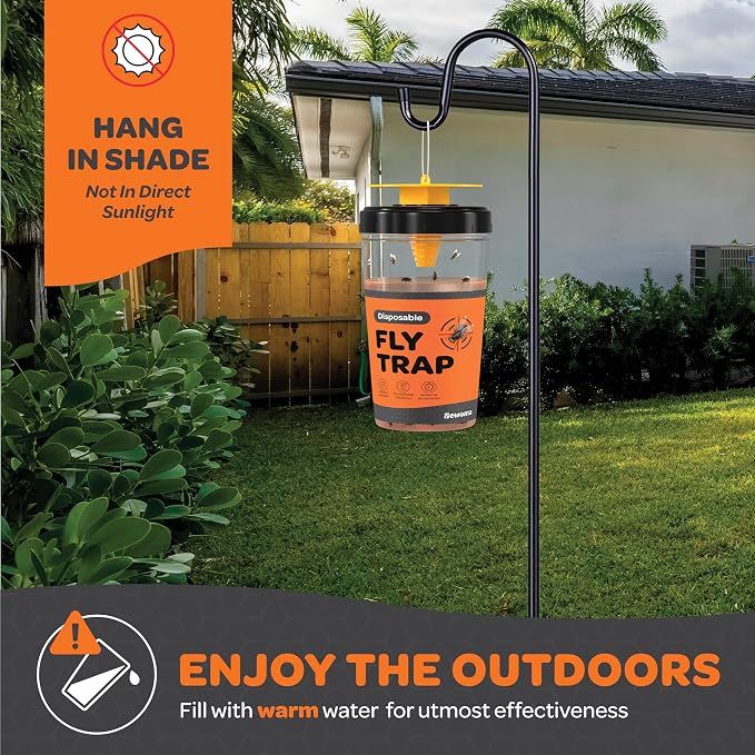 Fly Traps Outdoor [Set of 2] with Dissolvable Non-Toxic Bait - Reusable Hanging Bug Catcher Killer for All Flies for Outside Bug Control Patios, Barns, Ranches Etc. Hanging Fly Traps with Tie Included