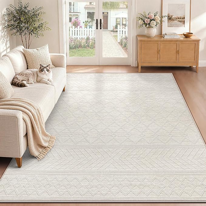 pmtsns Area Rugs 5x7 Washable Rug for Living Room(Taupe, 5'x7') | Modern Geometric Moroccan Rugs Non-Slip Soft Stain Resistant Rug Indoor Printed Carpet for Bedroom Dining Room Nursery