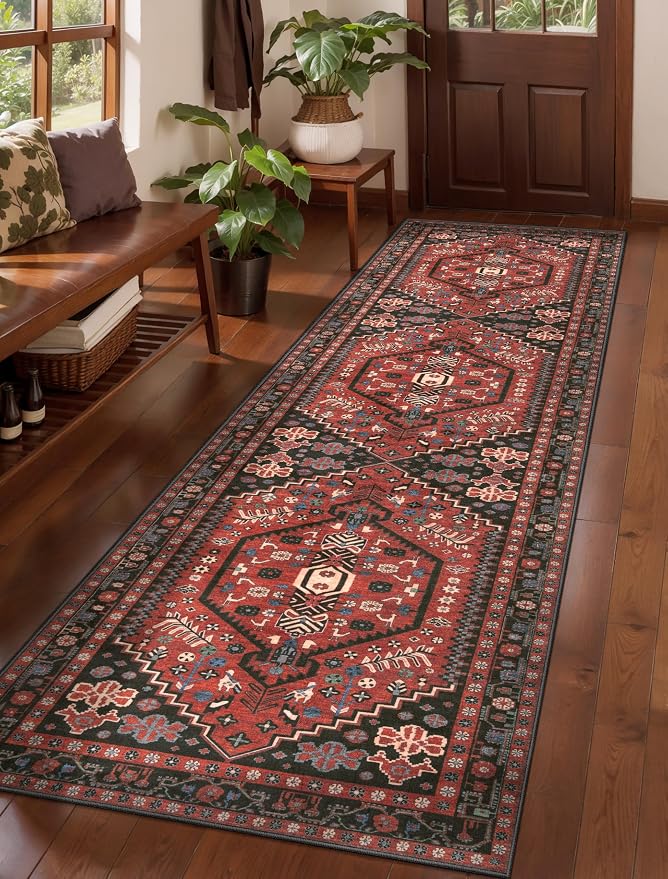 Ciicool 3x8ft Hallway Rug,Long Runner Area Rugs for Vintage Kitchen Decor | Oriental Non-Slip Thin Vintage Indoor Soft Boho Entry Carpet for Entryway Bedroom Bedside Living Room Laundry Bathroom
