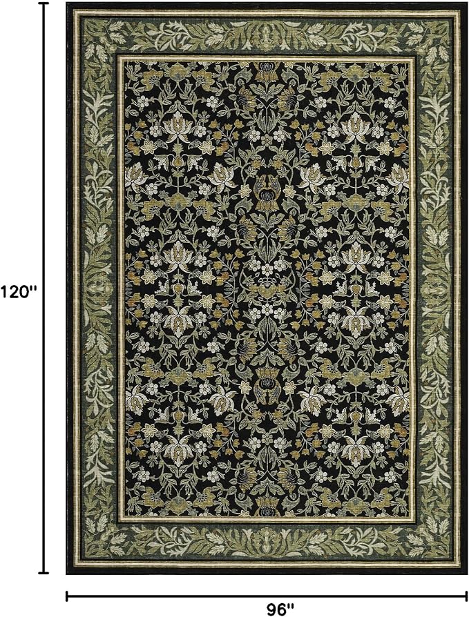 GarveeHome 8x10 Area Rugs for Living Room: Washable Bedroom Rug Green Black | Boho Vintage Non Slip Soft Low Pile Stain Resistant Indoor Carpet for Farmhouse Dining Room Nursery Home Office