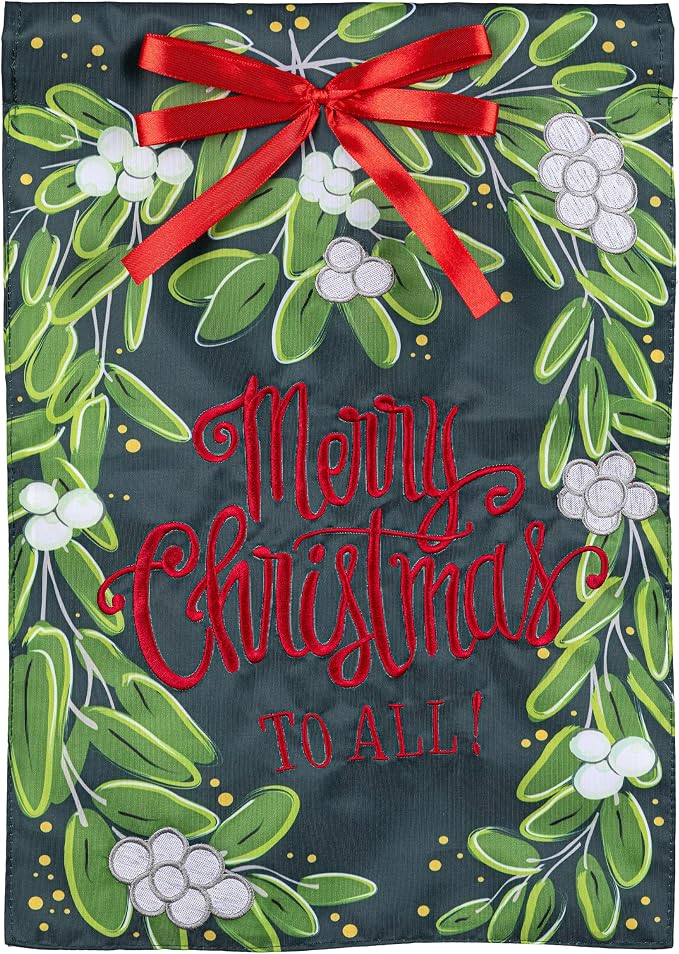 Evergreen Merry Christmas Mistletoe Garden Flags 12"x18" Double Sided, Welcome Flags for Outside, Winter Yard Flags, Christmas Decorations for Home, Porch, Yard