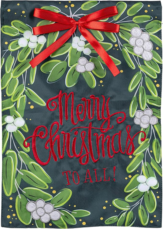 Evergreen Merry Christmas Mistletoe Garden Flags 12"x18" Double Sided, Welcome Flags for Outside, Winter Yard Flags, Christmas Decorations for Home, Porch, Yard