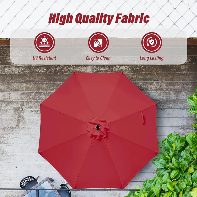 Simple Deluxe 10FT Outdoor Patio Umbrella Table Market Umbrella with Push Button Tilt and Crank, 8 Sturdy Ribs, UV Protection Waterproof for Garden, Lawn, Deck, Backyard, Pool, Red