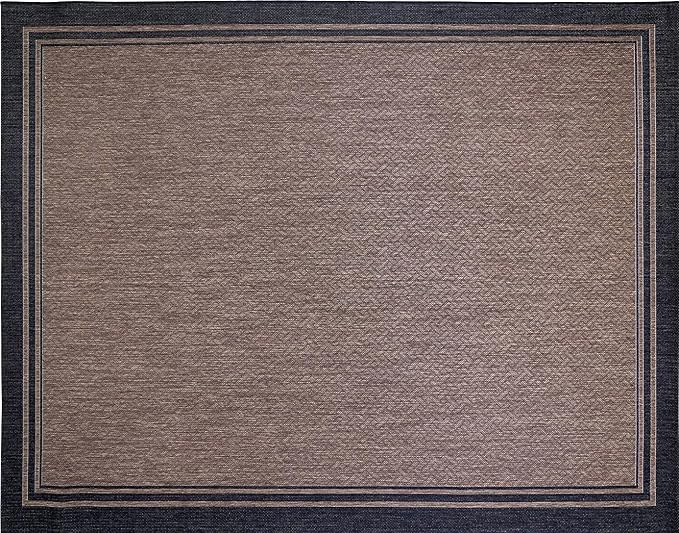 Gertmenian Indoor/Outdoor Flatweave Area Rug - 6x9 Medium, Stain & UV Resistant, Ideal for Deck, Patio, Poolside, Mudroom - Simple Border, Black Nut Brown, 22225