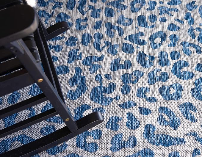 Unique Loom Outdoor Safari Collection Area Rug - Leopard (9' x 12' Rectangle, Blue/ Gray)