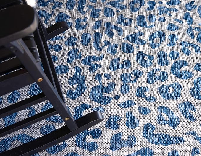 Unique Loom Outdoor Safari Collection Area Rug - Leopard (7' 1" x 10' Rectangle, Blue/ Gray)