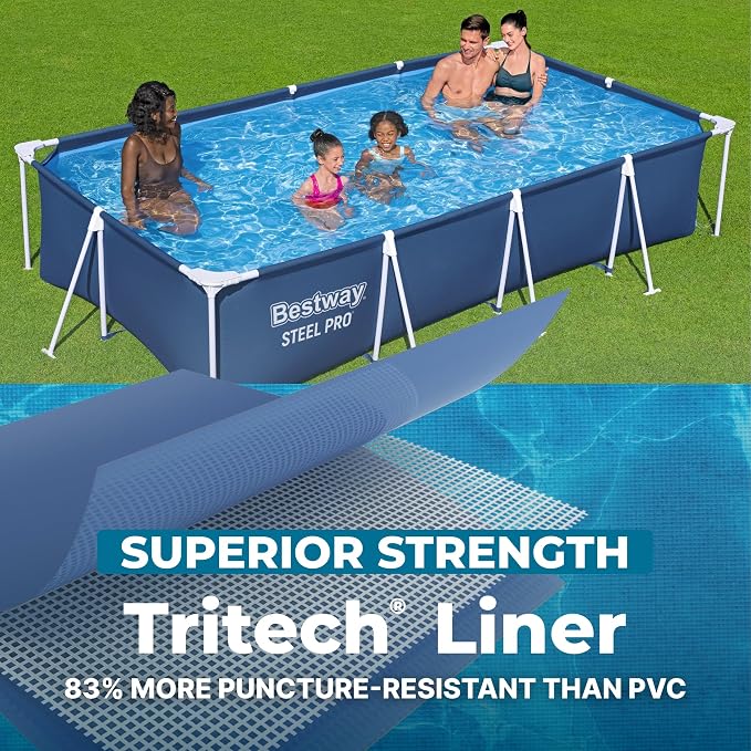Bestway Steel Pro 13.1' x 6.8' x 32" Above Ground Swimming Pool, Pool Only | Rectangular Durable Metal Frame Pool, Outdoor Backyard Water Activity - Includes Puncture-Resistant Liner, No-Tool Setup