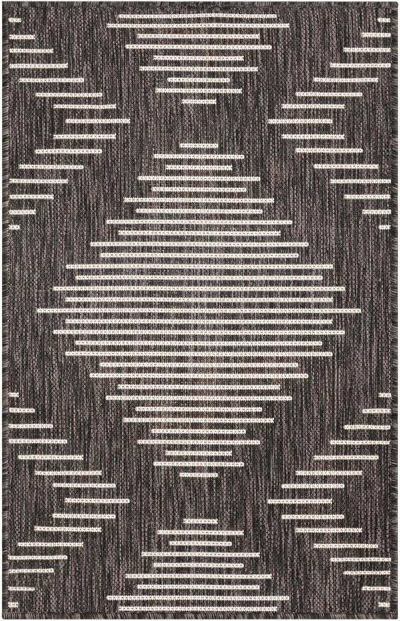 Unique Loom Outdoor Modern Collection Area Rug - Tambor (2' x 3' 1" Rectangle, Charcoal Gray/ Ivory)