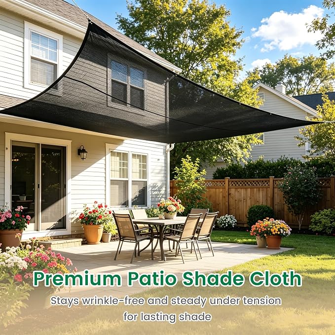 90% 14 X 20 FT Black Shade Cloth, Outdoor Woven Sun Shade with Grommets, Durable Sun Shade Netting Shading Antifreezing for Patio, Garden, Plants Cover, Greenhouse, Barns, Dog Kennel