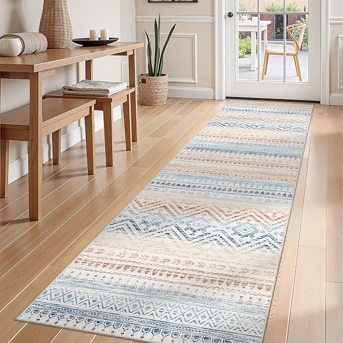 Miukiki Hallway 2x8 Runner Rug Washable Non Slip Kitchen Rug Multi | Soft Low Pile Long Floor Runner for Entryway Bedroom Laundry Room, Indoor Foldable Carpet with Rubber Backing 2'x8'