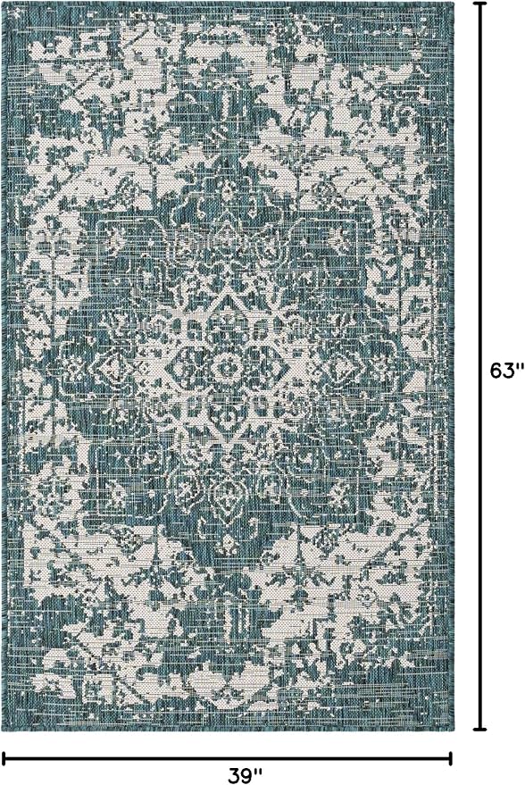 Unique Loom Outdoor Collection Area Rug - Dubai (3' 3' x 5' 3' Rectangle, Teal/ Ivory)