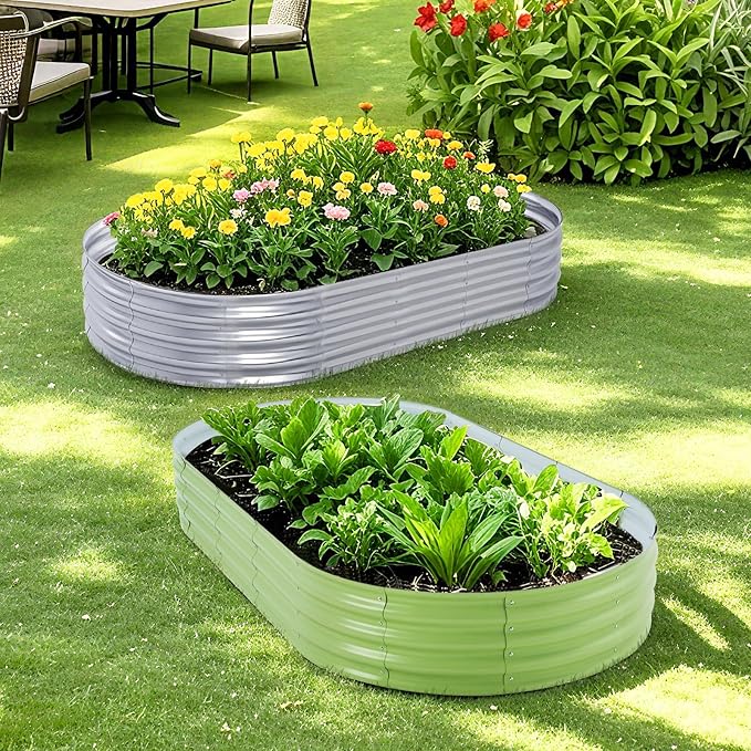 Galvanized Raised Garden Bed, 6x3x1 FT Thickening Planter Boxes Outdoor, Raised Beds for Gardening, Easy Assembly Large Garden Bed for Vegetables, Fruits, Flowers (Green, 2-Pack)