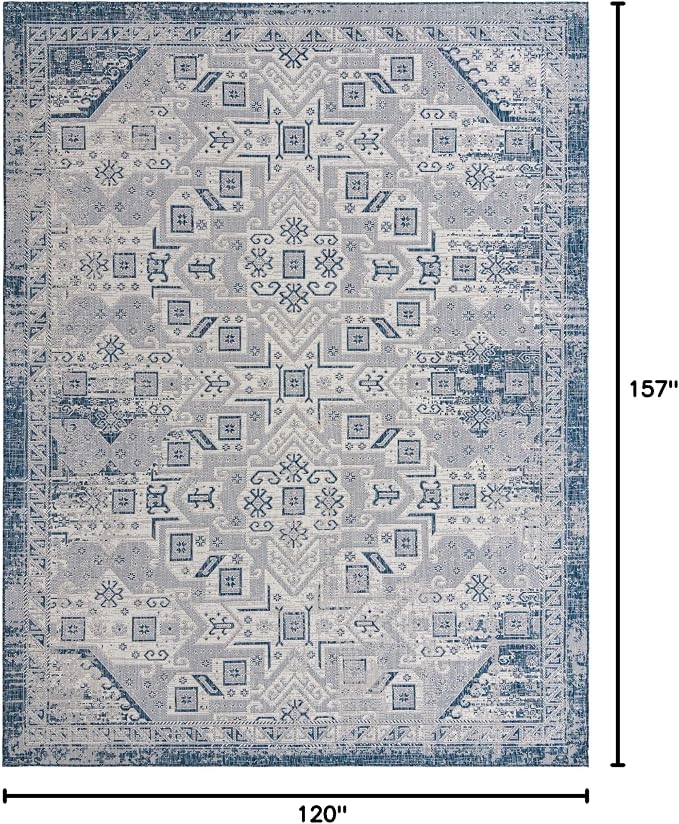 Unique Loom Outdoor Aztec Collection Area Rug - Coba (10' x 13' 1" Rectangle, Blue/ Ivory)