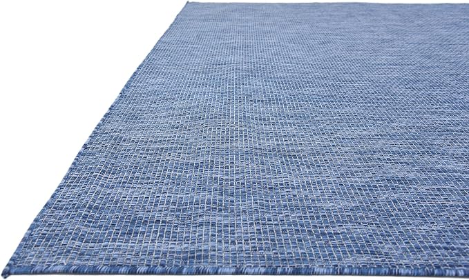 Unique Loom Collection Casual Transitional Solid Heathered Indoor/Outdoor Flatweave Area Rug (9' x 12' Rectangle, Blue/Navy Blue)