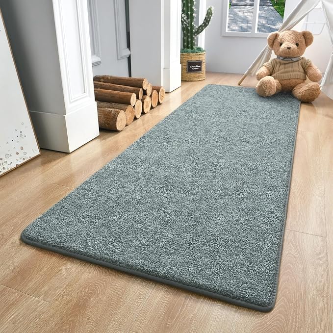 Keeko 2x6 Area Rugs for Living Room,Soft Washable Memory Foam Bedroom Rug | Indoor Throw Rug Low Pile Minimalist Non Slip Carpet for Kids Nursery Classroom Dorm Room Home Decor Grey-green and White