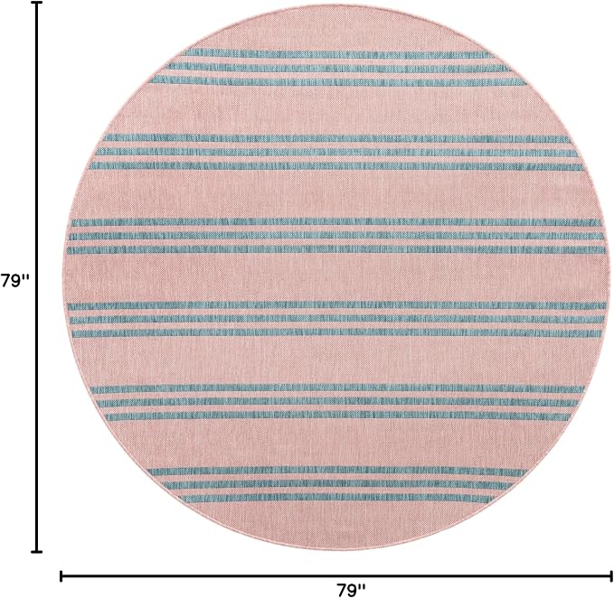 Jill Zarin Jill Zarin Outdoor Collection Area Rug - Anguilla (6' 7" Round, Pink and Aqua/ Blue)
