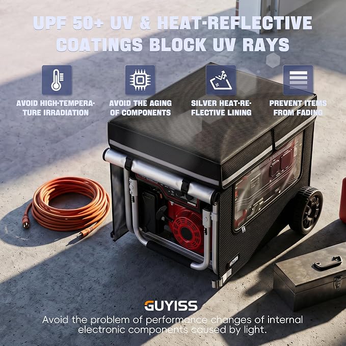 Generator Covers While Running. 32x24x24 Inch Generator Cover, 900D+210D Heavy Duty Waterproof, PVC Transparent Visual Operation Window, Top Can Be Opened for Refueling. Black