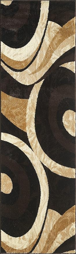 Yafa Home Fashion Modern Contemporary Swirls Design Area Rug, Luxurious, Elegant, and Fashionable Area Rug (Brown/Beige, 2 ft X 7 ft)