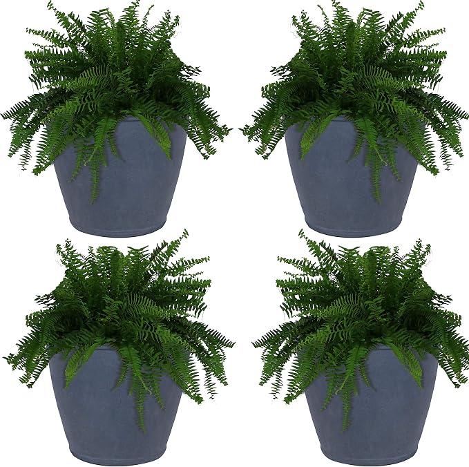 Sunnydaze 24-Inch Anjelica Large Plastic Pot for Plants - Outdoor Double-Walled Large Plastic Planter with Drillable Drainage Holes - Slate - 4pk
