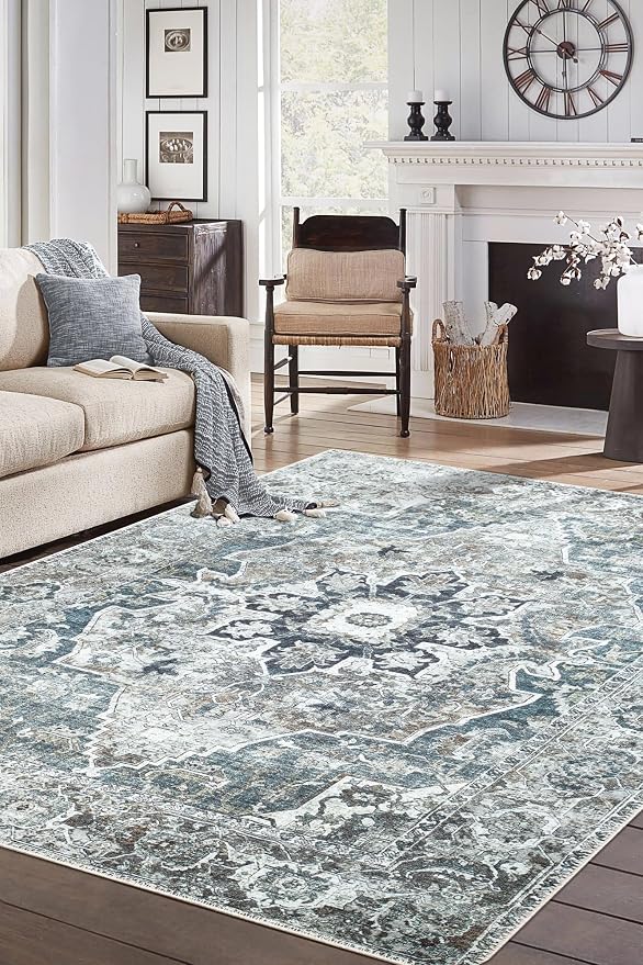 Keen Home Design Vintage Washable Entryway Rug, Non-Slip Low Pile, 2x3 | Machine Washable Cotton Chenille, 0.25In Low Pile, Rubber Non-Slip Back; Kitchen, Entryway, Bathroom, Bedside