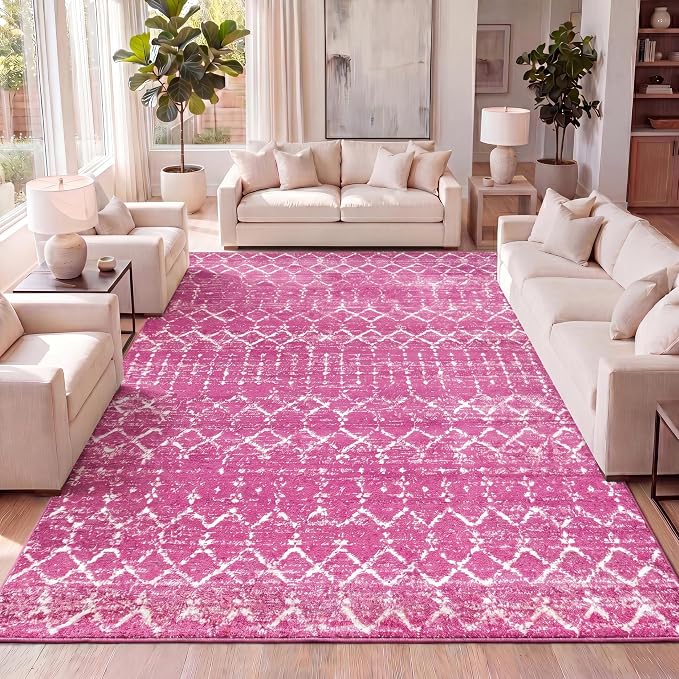 JONATHAN Y Boho Vintage Diamond Fuchsia/Ivory Indoor Area Rug 5X8 ft, Moroccan Hype for Living Room, Bedroom, Kitchen, Office, Easy-Cleaning, High Traffic, Pet-Friendly, Non-Shedding (MOH101G-5)