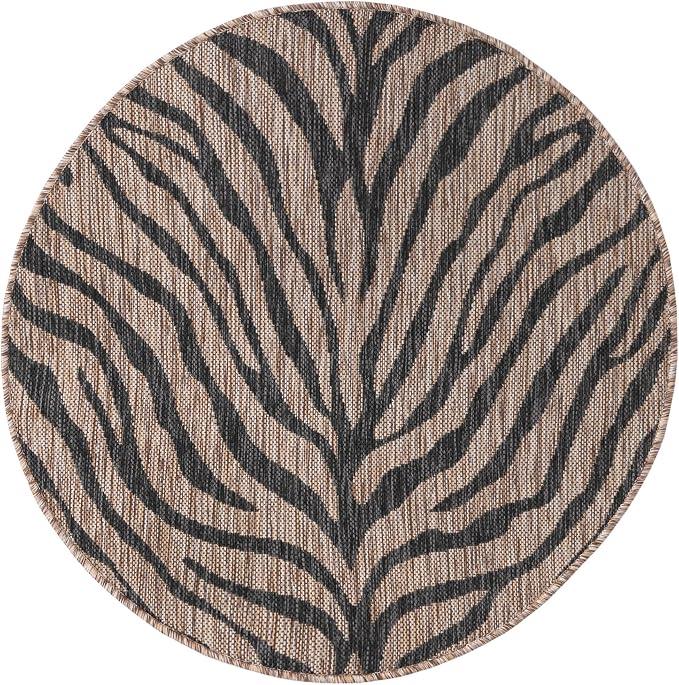 Unique Loom Outdoor Safari Collection Area Rug - Tsavo (3' 1" Round, Natural/ Ivory)