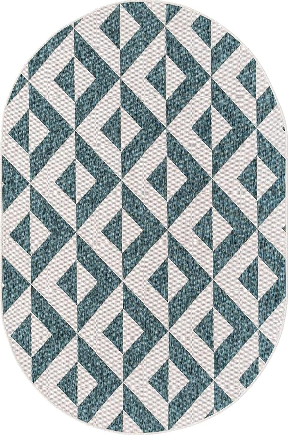 Unique Loom Jill Zarin Outdoor Collection Area Rug - Napa (5' 3" x 8' Oval, Teal/ Ivory)