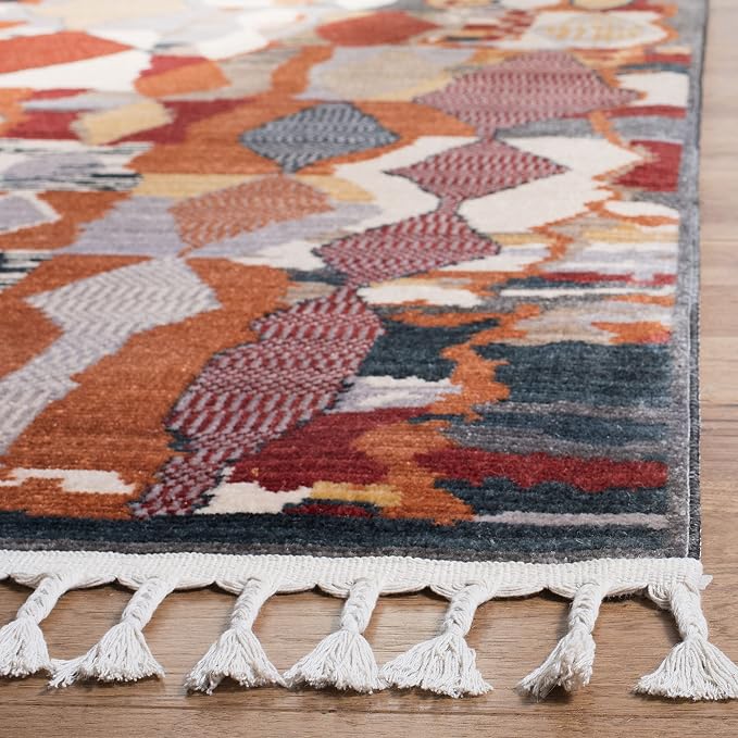 SAFAVIEH Farmhouse Collection Runner Rug - 2'1" x 8', Orange & Navy, Boho Moroccan Tribal Tassel Design, Non-Shedding & Easy Care, Ideal for High Traffic Areas in Living Room, Bedroom (FMH853P)