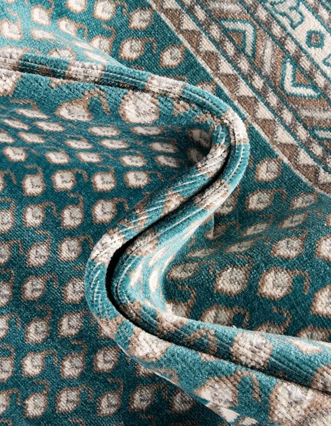Unique Loom Williamsburg Collection Traditional Border with Dotted Center Area Rug, Rectangular 7' 1" x 10' 0", Teal/Beige