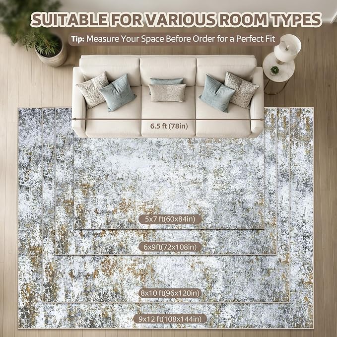 6x9 Washable Area Rug Modern Abstract for Living Room Bedroom Gray Brown | Soft Indoor Carpet,Anti-skid Backing,Water Repellent,Non-shedding, Suitable for bedroom dining farmhouse nursery home office