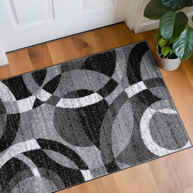 Rugshop Abstract Circles Contemporary High Traffic Area Rug Gray 2' x 3' | Rectangular, Size 2' x 3', Living Room, Bedroom, Dining Room, Home Office, Kitchen, Entryway, Hallway, Nursery, Kids Room