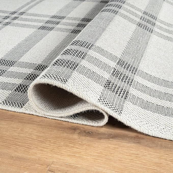 CAMILSON Easy Jute Rug 2x7, Indoor and Outdoor Off-White Runner Rug for Kitchen, Hallway and Entryway, Checkred Boho Woven Design, Easy-Cleaning, Washable Outside Carpet (2 x 7)