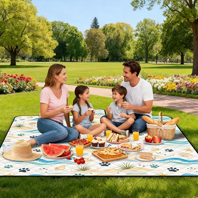 Extra Large Picnic Blanket Waterproof,80"x 80"Foldable Machine Washable Outdoor Blanket,Seashell Beach Blanket for 6-8 Adults,Picnic Mat Suitable for Indoor Crawling,Park Beach,Camping,Hiking,Travel