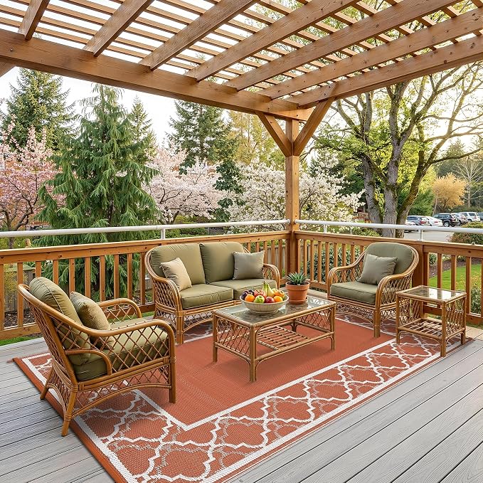 Garvee Reversible Outdoor Rug 5x8, Waterproof Outdoor Plastic Straw Rug with Interlacing Pattern, RV Mat for Picnics, Patio, Camping, Balcony, Deck, Backyard, Porch, Orange
