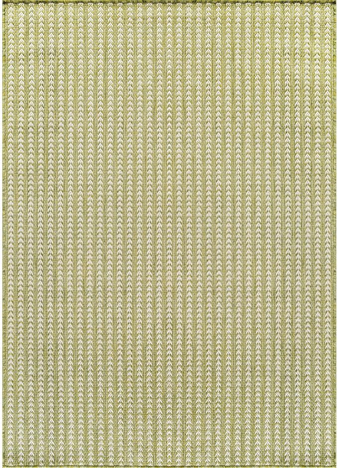 Washable Outdoor Rug 5x7 Modern Area Rugs Outdoor Carpets Striped Pattern Non Shedding Waterproof Easy Clean Patio Deck Porch Living Room Bedroom Garden RV (5 X 7 Olive)